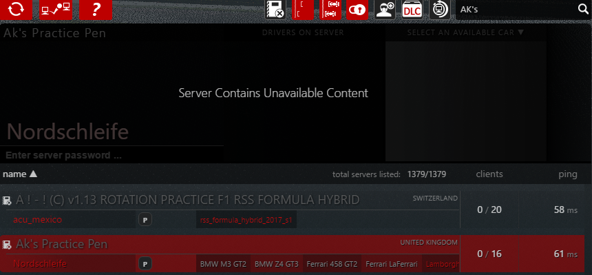 Server contains unavailable content assetto corsa что делать